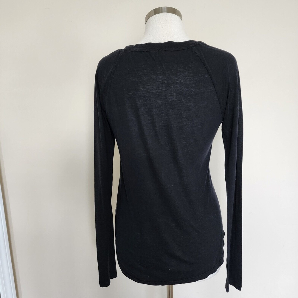 James Perse Size 1 Black Long Sleeve Scoop Neck 100% Cotton Top Shirt Blouse - Picture 3 of 12